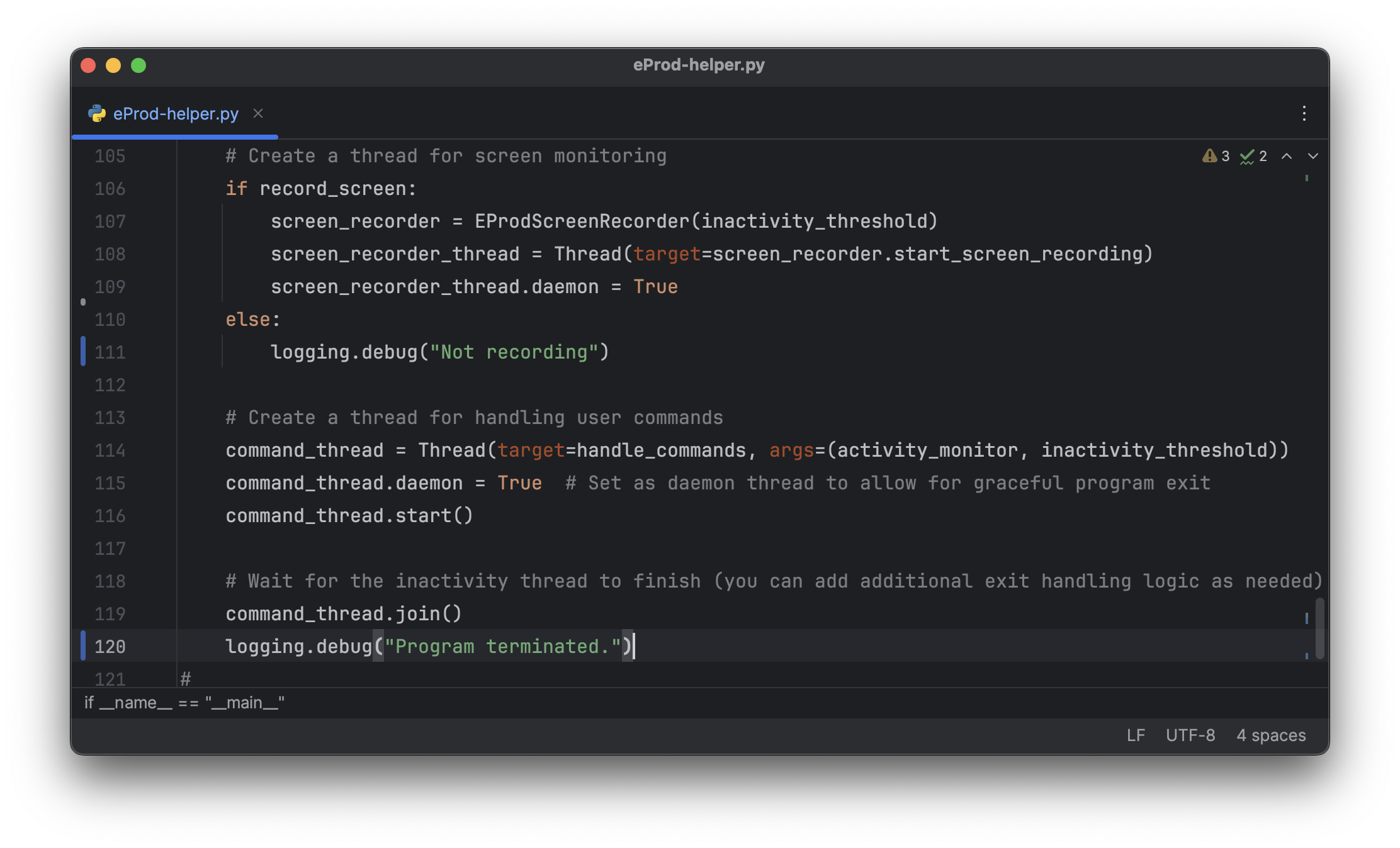 This is a multi-threaded application that monitors activity on host machine. Each type activity is monitored in a different thread. The logs are sent to mongodb and s3. Python's multi-threading: dramatically improve responsiveness by performing multiple operations concurrently, not sequentially. This approach efficiently utilizes CPU resources, reducing idle time and speeding up process-intensive tasks. Multi-threading is ideal for I/O-bound applications, allowing for smoother user experiences and more scalable software architectures.